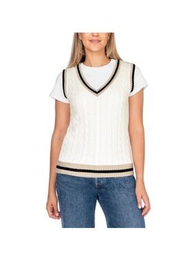 NWT 🥰 In Conversation V-Neck Sweater Vest in Cream with Contrast Trim